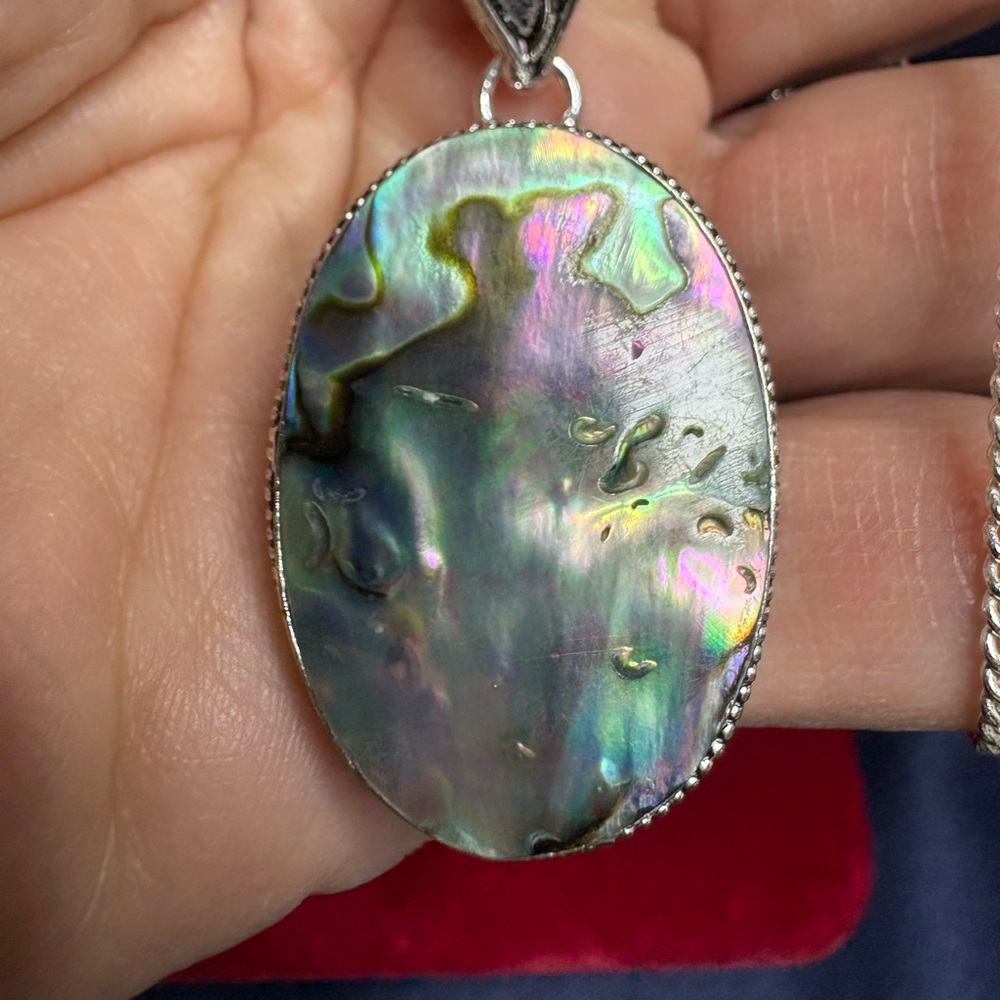 Pendant 925 Sterling Silver Abalone Statement Necklace 18” Chain - Picture 6 of 8